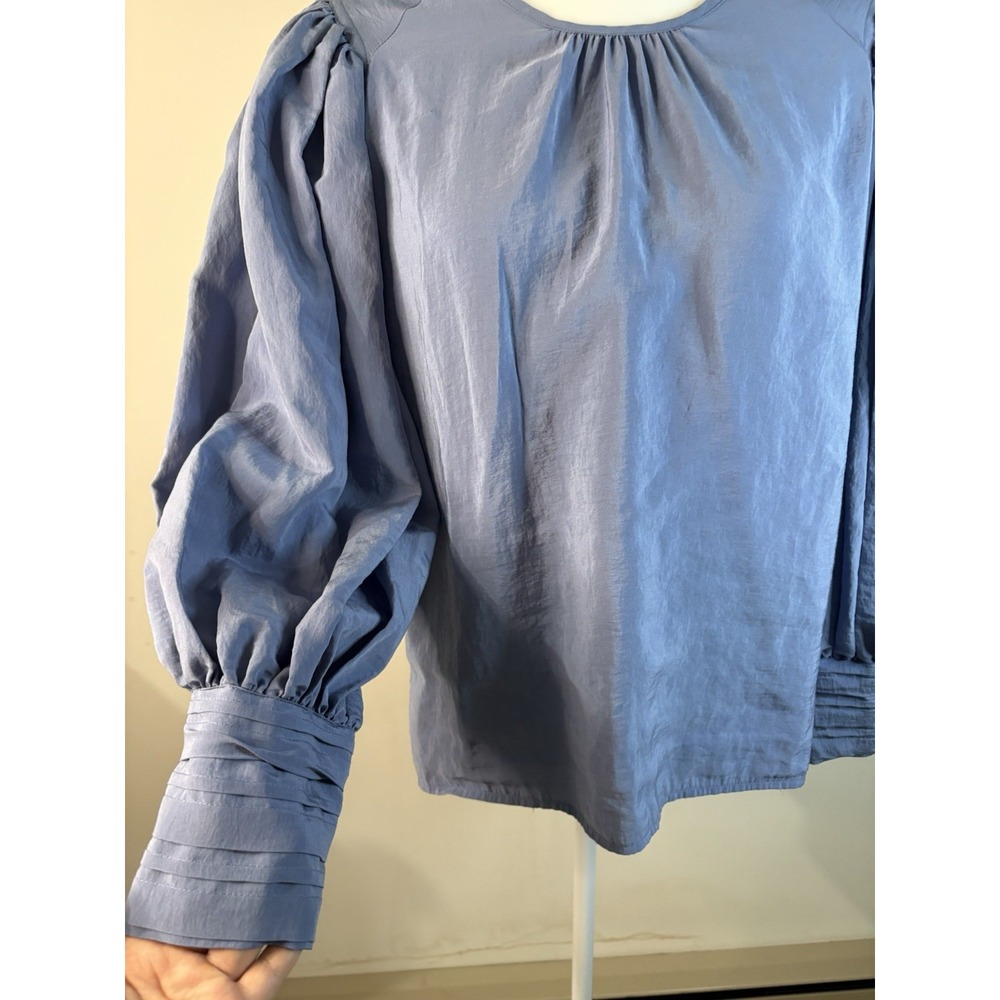 Express Blouse Womens Medium Blue Preppy Balloon Puff Sleeves - Picture 11 of 12